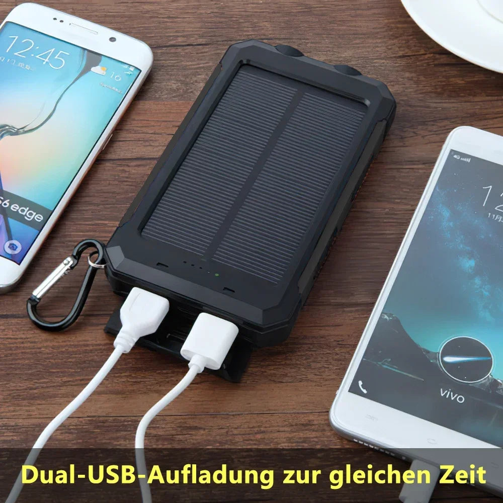 Solar Power Bank 20000mAh Charging Portable Charger Phone External Battery with SOS Flashlight 2-USB Outdoor Powerbank