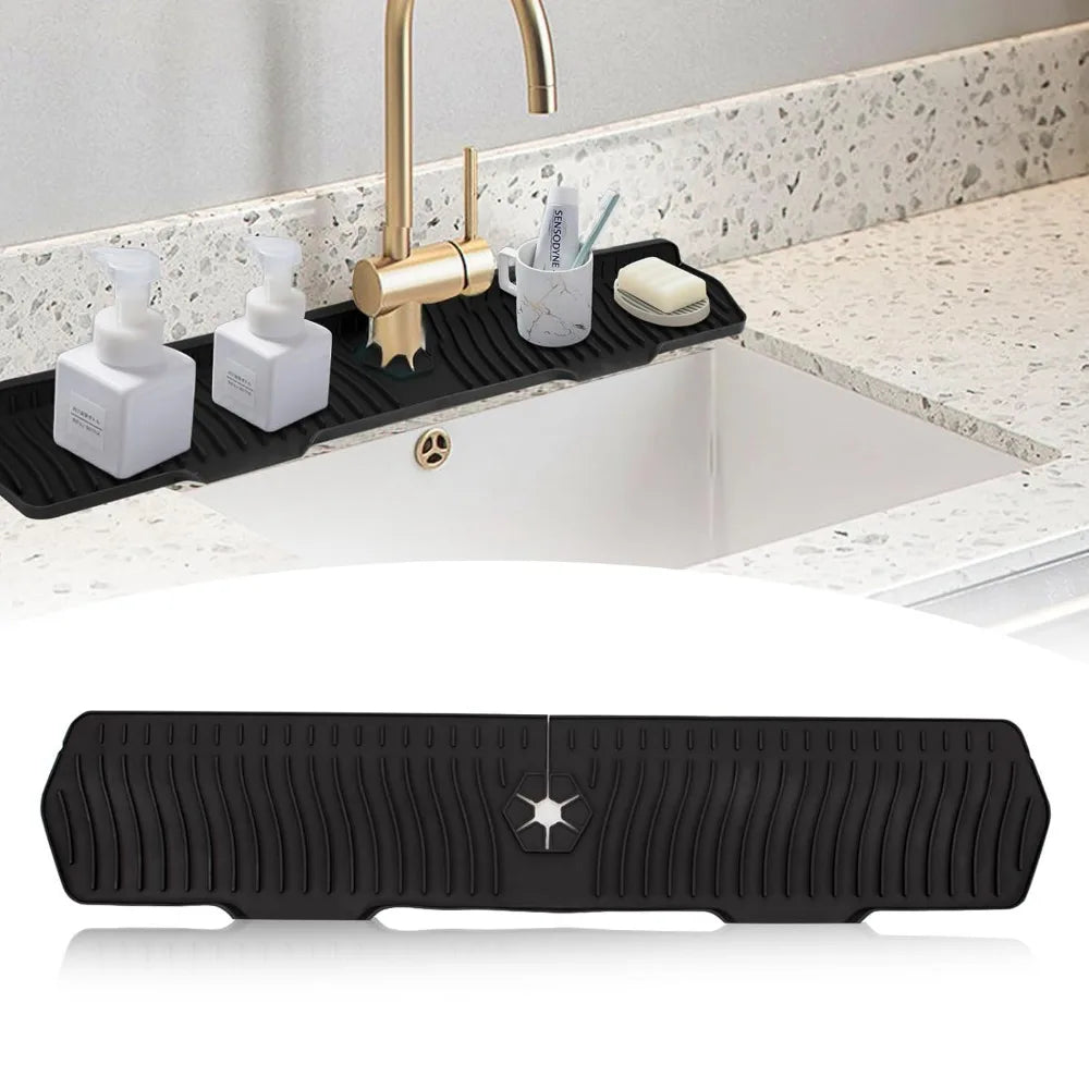 24/29.5inch Kitchen Sink Splash Guard,Silicone Draining Mat for Sink,Sink Protectors for Kitchen Sink Mat, Splash Guard Kitchen