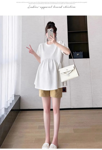 Maternity T-Shirt Summer 2025 New Fashionable Summer White T-Shirt Short-Sleeved Tops Loose Large Size Casual Maternity T-Shirt