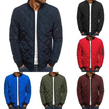 Mens Coat Mens Tops Puffer Long Sleeve Outwear Polyester Quilted Padded Solid Color Stand Collar Warm Winter Zip Up