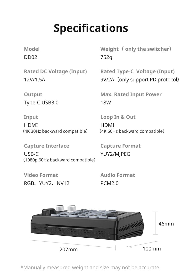 Ulanzi DD02 For Live Streaming Tool Video Mixer Video Switcher 4 CH HDMI Streaming 4K HD Screen For YUY2 MJPEG Capture Format