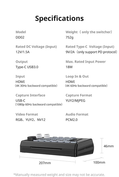 Ulanzi DD02 For Live Streaming Tool Video Mixer Video Switcher 4 CH HDMI Streaming 4K HD Screen For YUY2 MJPEG Capture Format