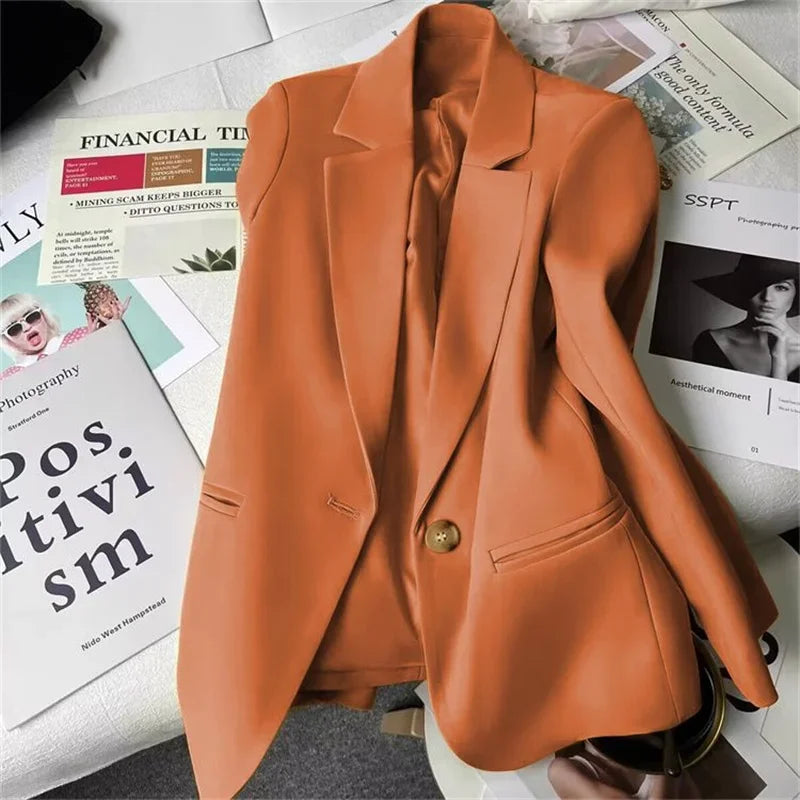 Office Lady Elegant Single Button Blazer Women New Autumn Long Sleeve Slim Jackets Casual Chic Tops Coats Outerwears Female