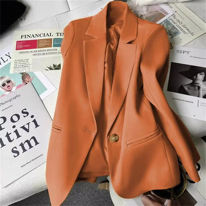 Office Lady Elegant Single Button Blazer Women New Autumn Long Sleeve Slim Jackets Casual Chic Tops Coats Outerwears Female