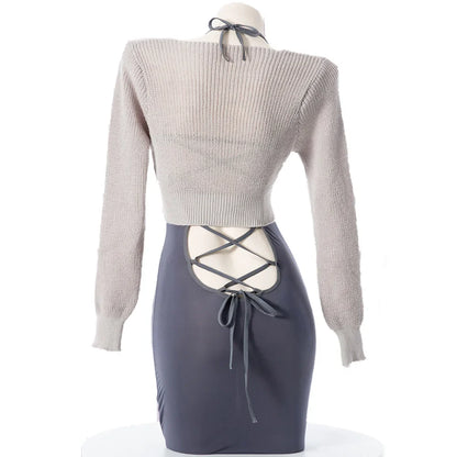 Fashion Casual Office Ladies Teacher Uniform Clothes Role Play Female Sexy Suspender Skirt Underwear Nightdress Sweater Suit Set