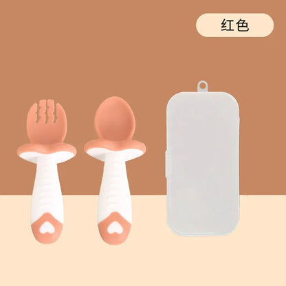 Baby Tableware Set Children Utensil Silicone Toddler Dinnerware Cutlery Cartoon Infant Food Feeding Spoon Fork Baby Gadgets