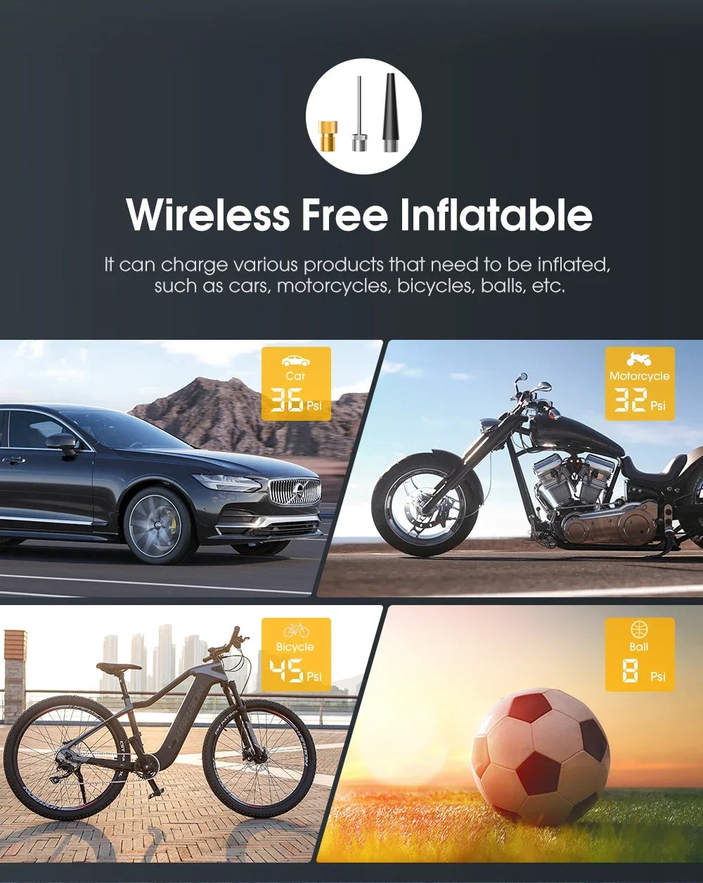 12V Air Pump for Car and Motorcycle - Portable Tyre Inflator Electric Pump Air Compressor for Cars, Motorcycles, and Bicycles