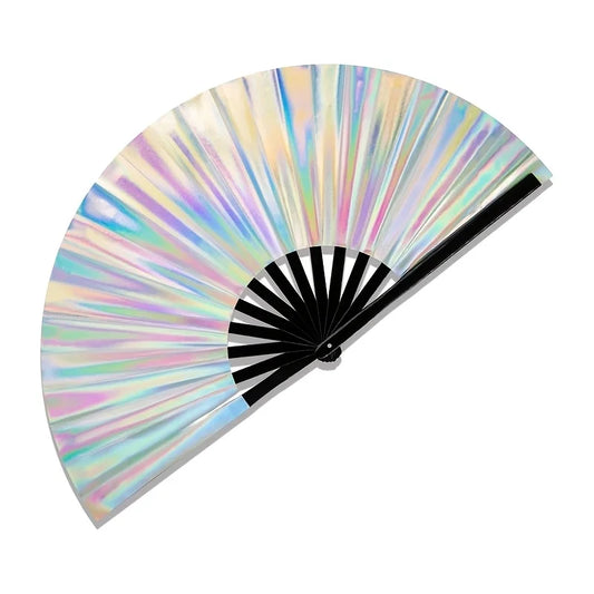 Holographic Hand Fan - Foldable Edm Festival Clack Fan for Martial Arts, Tai Chi, Vintage Hawaiian Theme - Unisex Gift & Decor