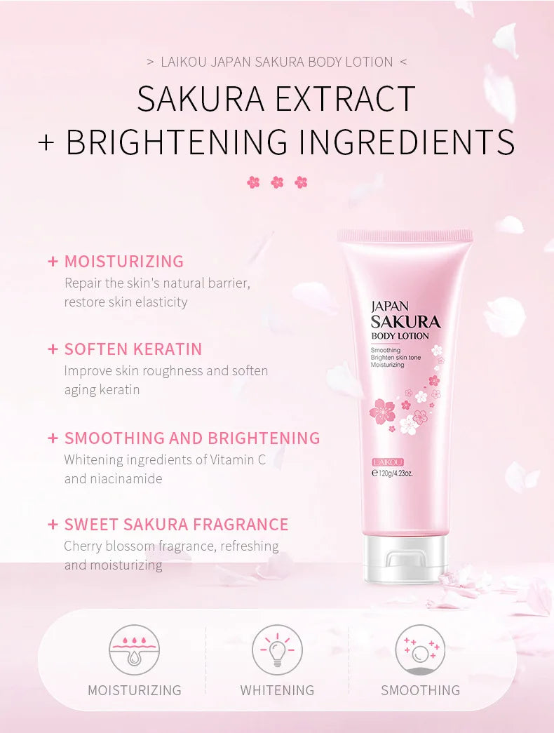 LAIKOU Cherry Blossoms  Body Lotion Refreshing skincare Exfoliating Moisturizing Nourishing Brightening Body Creams 120g