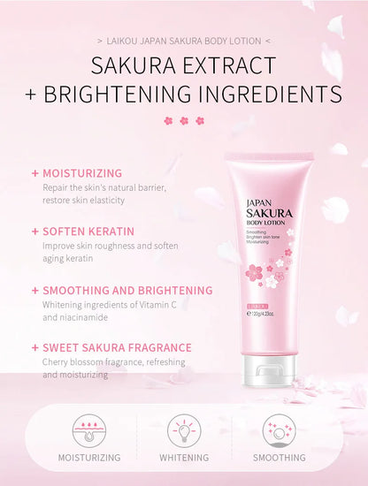 LAIKOU Cherry Blossoms  Body Lotion Refreshing skincare Exfoliating Moisturizing Nourishing Brightening Body Creams 120g