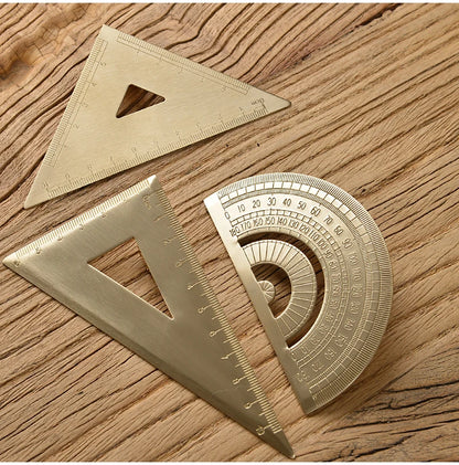 Retro Brass Straight Rulers Centimeter Inches Metal Triangle Ruler Protractor Stationery Measuring Tool School Office Supplies