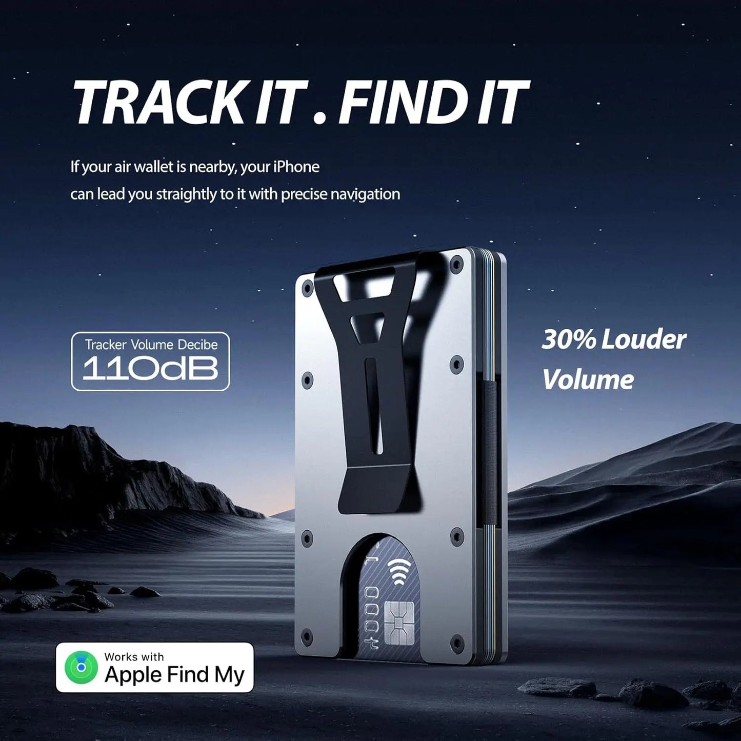 RFID Blocking Credit Card Holder, Slim Wallet For Men, Compatible with Find My iOS Only, Detachable Money Clip