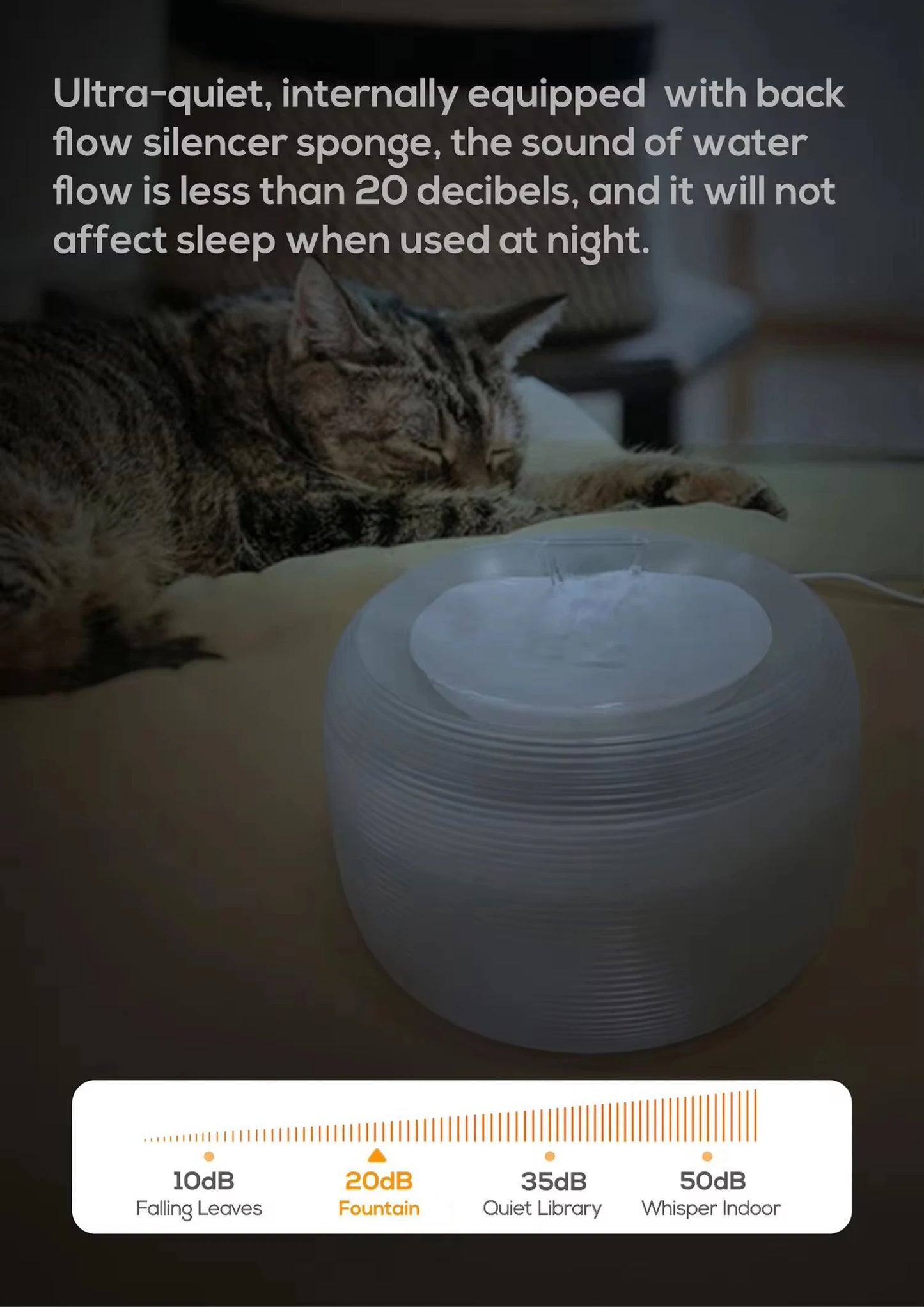 2.5L Extremely Quiet Cat Water Dispenser Pet Water Fountain for Cats and Dogs Built-in LED Light