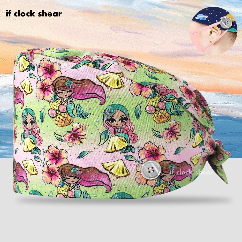 Printing Clinic Pharmacy Work Hat Dentistry Operating Room Doctor Scrubs Hats Adjustable Medical Nurse Accessories Surgical Caps