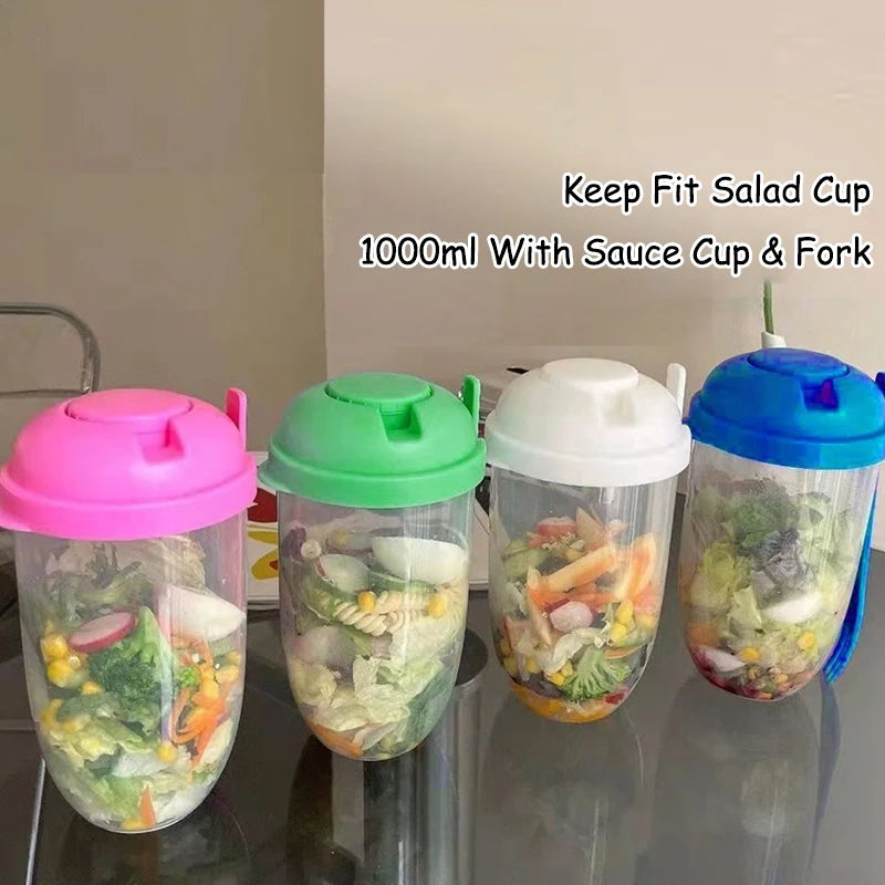 Portable Breakfast Cups Cereal Nut Yogurt Salad Cup Container Set with Fork Sauce Cup Bottle Food Storage Bento Box Lunch Box
