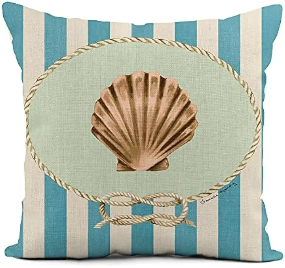 Linen throw pillowcase lighthouse sailing sea shell home décor pillowcase square cushion cover sofa cushion cover 45x45