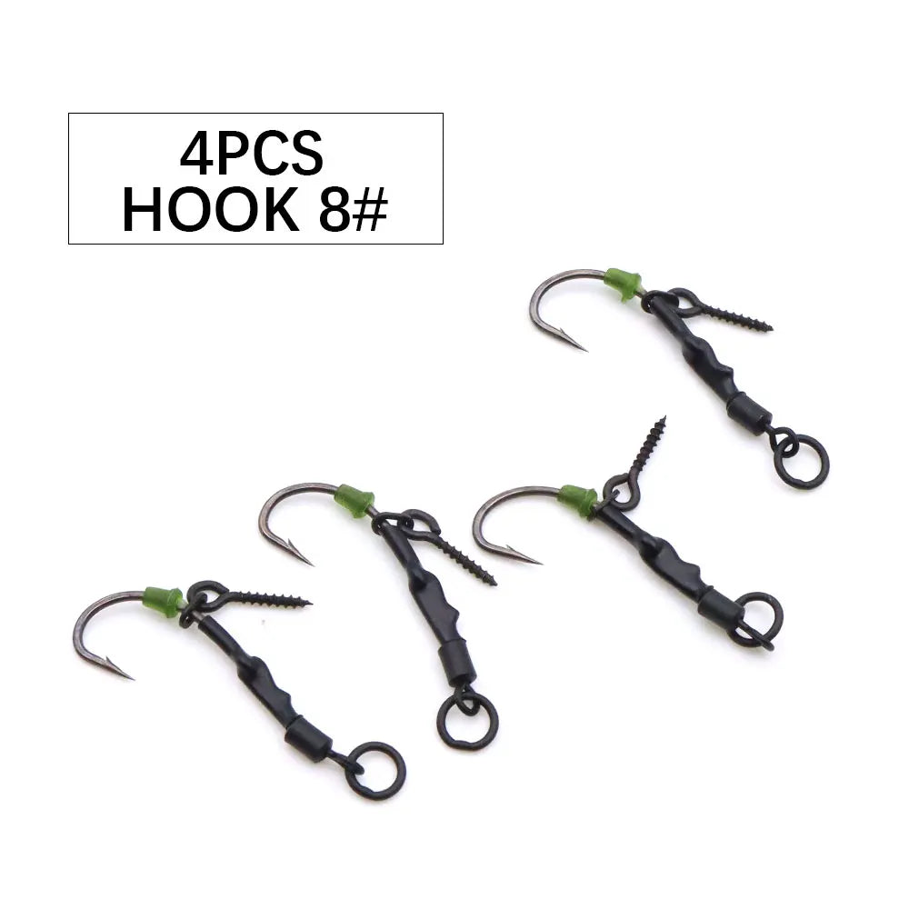 4pcs Ronnie Rig Curve Shank Fishing Hook Barbed Hook Pop Up Bait Boilie Screw Fishing Hair Rig Accessories Terminal Tackle