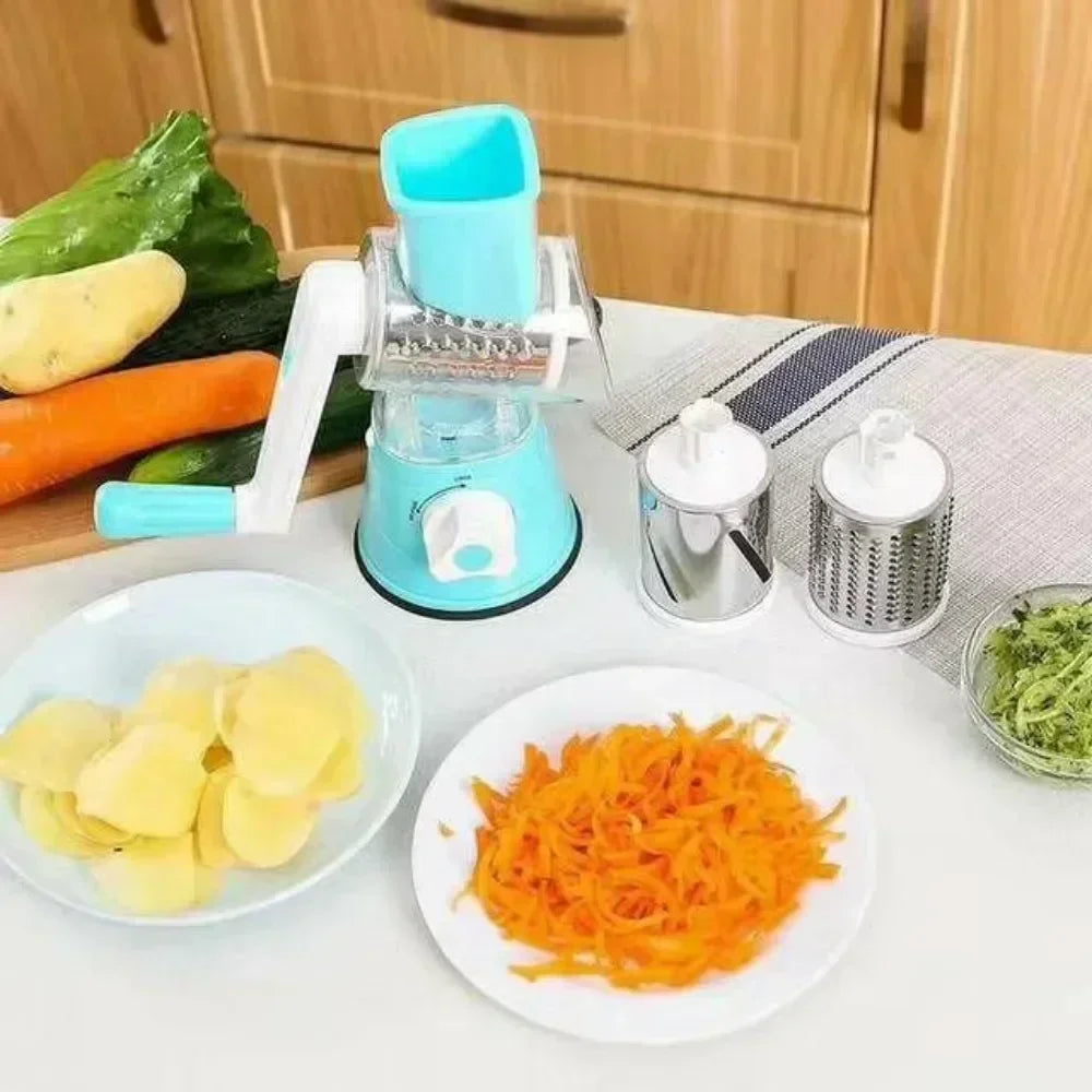 New Vegetable Cutter & Slicer Manual Kitchen Cheese Chopper Machine With 3 Sharp Drums Multifunctional Garlic Potato Shredder