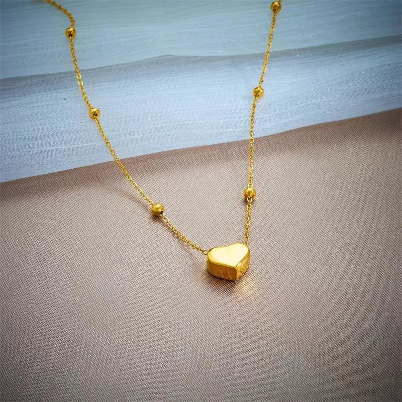 316L Stainless Steel Gold Color Heart Love Chain Necklace Bracelets For Women Girl New Fashion Non-fading Jewelry Set