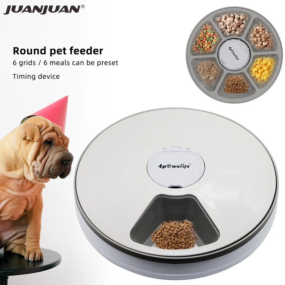 24 Hours Pet Automatic Feeder  6 Grids Electric Dry Wet Food Dispenser With Voice Recorder Round Timing Feeder For Cat Dog Pet