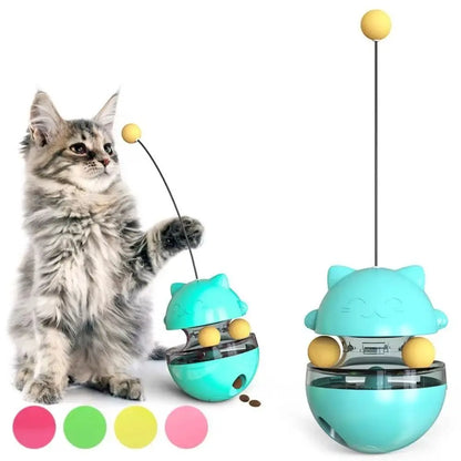 Interactive Cat Turntable Toys Treat Dispenser Self Play Cat Teasing Stick Tilting Tease Fun Training Cat Puzzle Feeder
