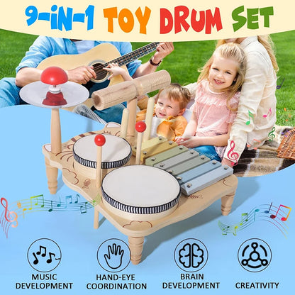 Wooden Music Toys For Babies Children's Multifunctional Music Knocking Table Early Education Kids Drum Set Music Toy Baby Gift