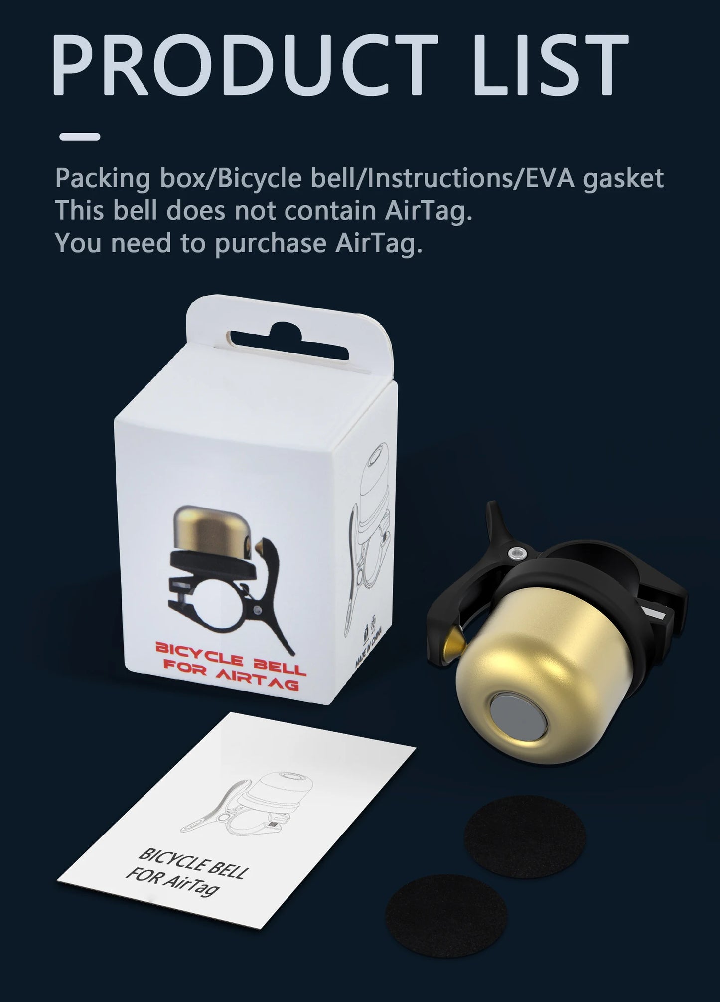 TWOOC Bicycle Bell for Apple AirTag | Holder Hidden in Bell | Bicycle Anti-Theft | Road Approved | Tool Included