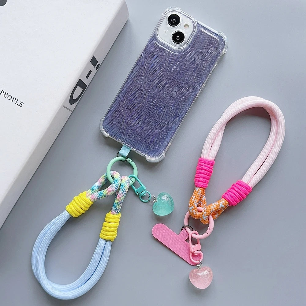 Universal Braided Mobile Phone Lanyard Strap Cartoon Star Hanging Chain Ring Cord with Patch Wrist Strap Cell Phone Detachable