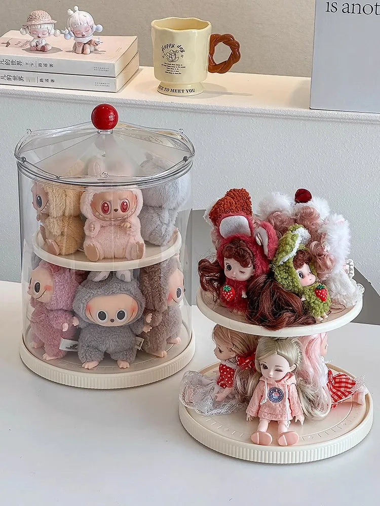 Labubu Rotating Display Box, Transparent Acrylic, Plush Doll Hand-Made Dust-Proof Labubu Pendant Storage Box.
