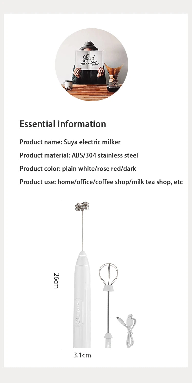 BINCOO Electric Milk Foamer Blender Stainless Steel Handheld Milk Frother Wireless Coffee Whisk Mixer Egg Beater Kitchen Tools