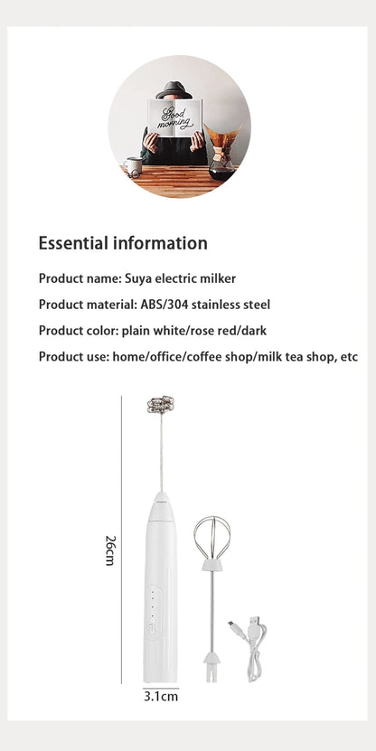 BINCOO Electric Milk Foamer Blender Stainless Steel Handheld Milk Frother Wireless Coffee Whisk Mixer Egg Beater Kitchen Tools