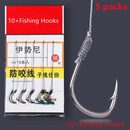 5Pack/50 Hooks Fishs Tool Tied Good Strong Horse Line Double Hook Pair Hook Fishs Hooks Fishing Gear Accessories Sub-line Hooks