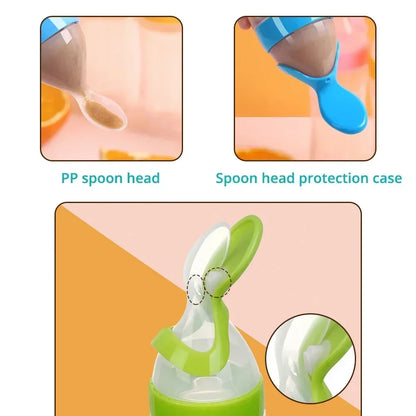 Baby Food Feeder, Silicone Baby Food Dispensing Spoon, 3 Oz Squeeze Feeding Spoons with Suction Cup for Boys Girl Kids Toddlers