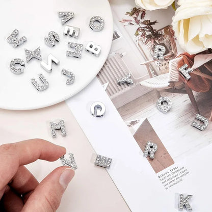 52Pcs Alphabet A-Z Letter Slide Charm Rhinestone Beads 8mm Hole Slide Alphabet Letters for 8mm Slide Wristbands/Bracelets,