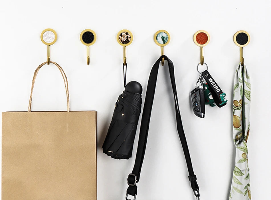 Gold Robe Hook Space Aluminum Wall Mounted Adhesive Hat Key Hooks Coat Towel Holder Home Decor For Kitchen Bathroom Hardware