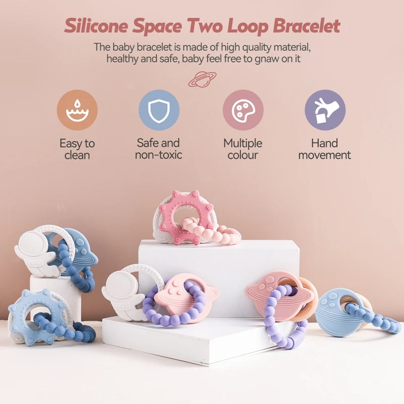 Silicone Teethers For Baby Thing Newborn Chews Food Grade Teethers Training Bed Toy Baby Cartoon Space Feeding Infant Rattle Toy