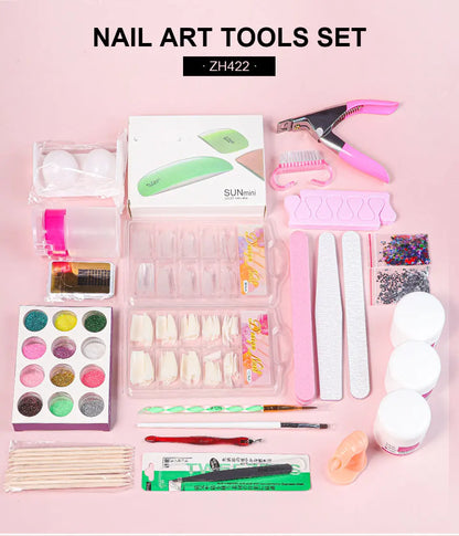 Nail Acrylic Powder and Liquid Monomer Nails Art Decoration For Manicure Set Kit Crystal Nail Glitter 3D Nail Tips Carving Tools