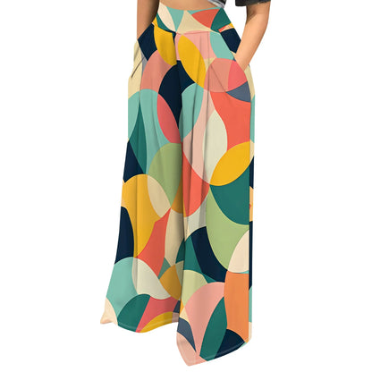 Womens Palazzo Long Pants High Waist Wide Leg Stretchy Loose Fit Casual Trousers with Pocket