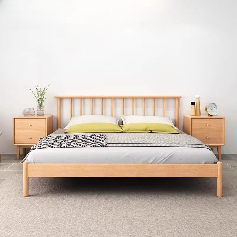 Solid wood bed 1.8 meters double  master bedroom Nordic room modern simple single bed 1.2m 1.5m