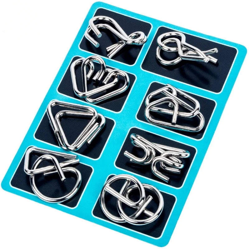 8Pcs/Set Metal Montessori Puzzle Wire Mind Brain Teaser Puzzles Children Adults Interactive Game Reliever Educational Toys