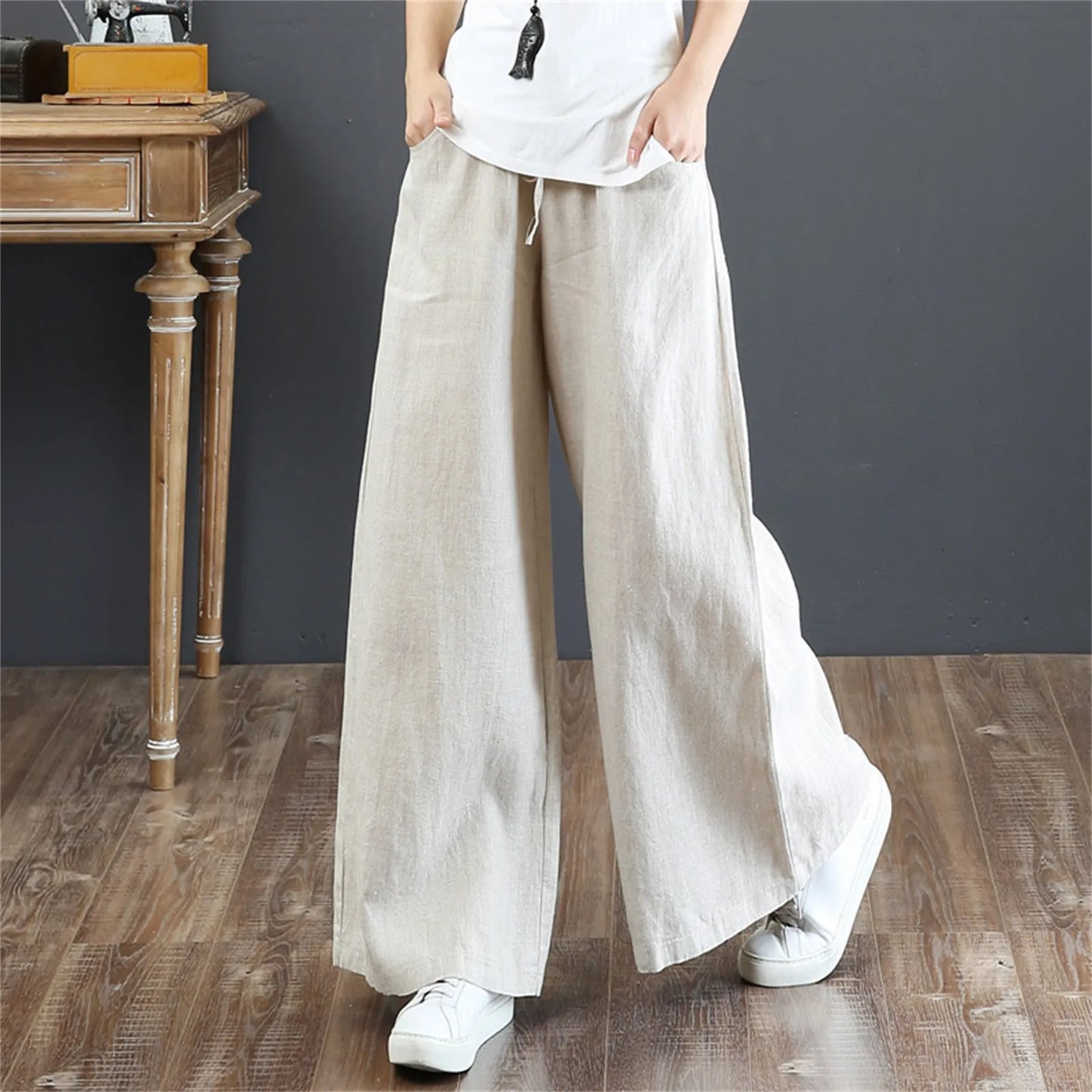 Women Summer High Waisted Palazzo Pants Wide Leg Long Pant Trousers With Pocket Internet celebrity new hot selling
