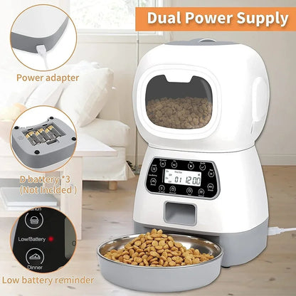 Automatic Dog and Cat Feeder 3.5 Liters Dry Food Dispenser Plus 2L Water Feeder Suitable for Small and Medium Pet Smart Feeders