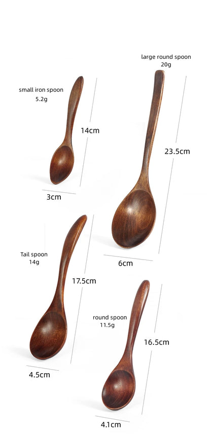 Japanese Wooden Spoon Long Handle Ramen Spoon Baby Eating Spoon Drinking Porridge Spoon Household Wood Tableware Round Spoon