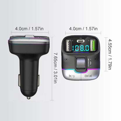 Bluetooth 5.3 Car FM Transmitter Wireless Bluetooth Car Adapter MP3 Player Handsfree Call Dual USB PD Fast Charger Roller Wheel