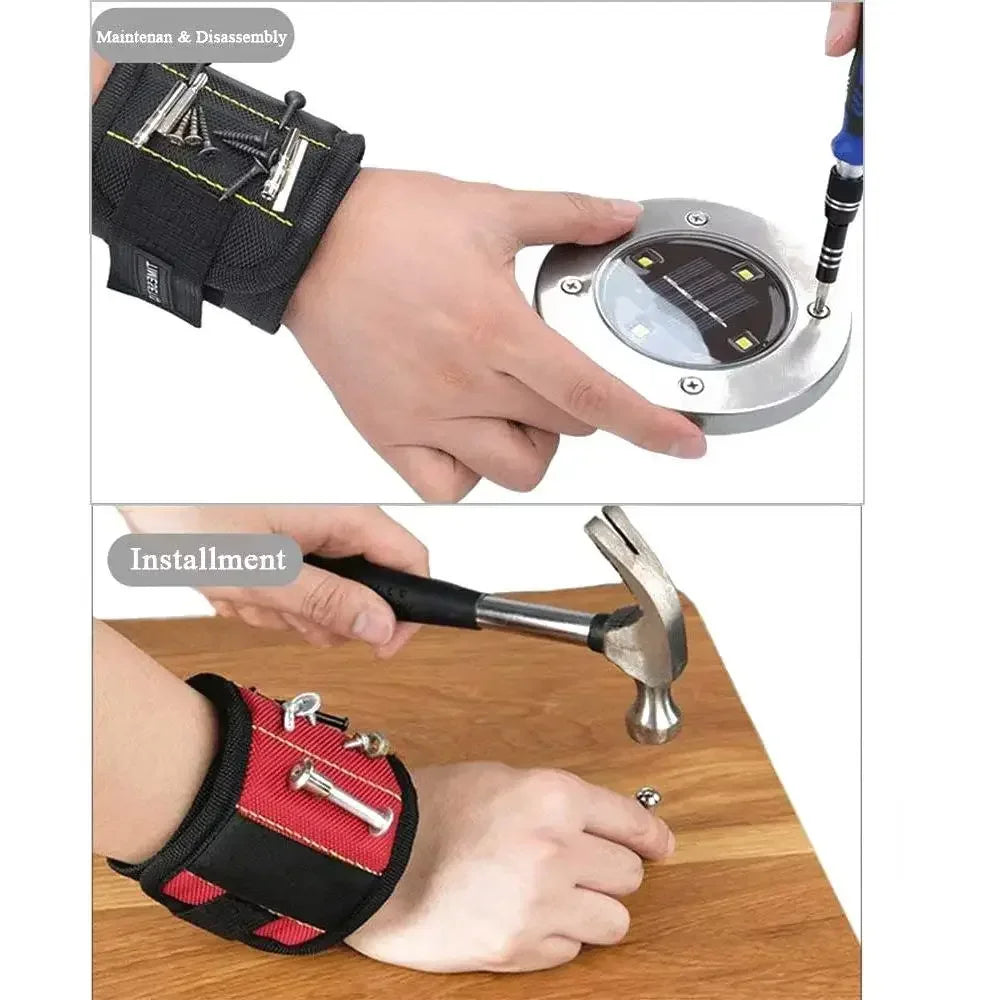 Magnetic Tool Wristband with Magnets Adjustable Workband for Holding Screws Nails Drill Bits Construction Mechanics DIY Repair