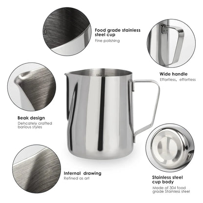 Milk Frothing Pitcher Stainless Steel Jug Milk Frother Steamer Cup for Espresso Latte Art Barista Coffee Accessories Easy Clean
