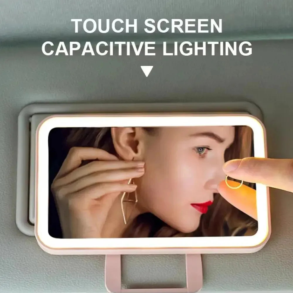 Car sun makeup mirror invisible touch USB reportable 360 ° adjustment soft light does not hurt the eyes mini convenient