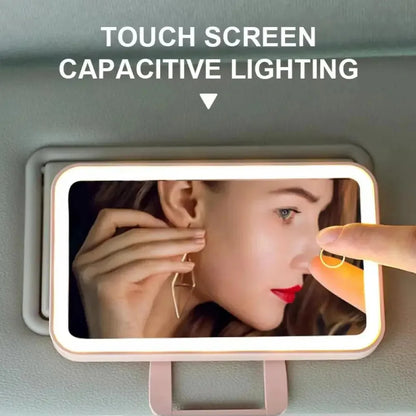 Car sun makeup mirror invisible touch USB reportable 360 ° adjustment soft light does not hurt the eyes mini convenient