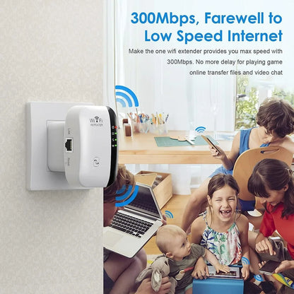 Compact WiFi Extender Wireless Signal Booster Repeater AP Mode Dual Band 300Mbps for Home Router Works with Most Routers