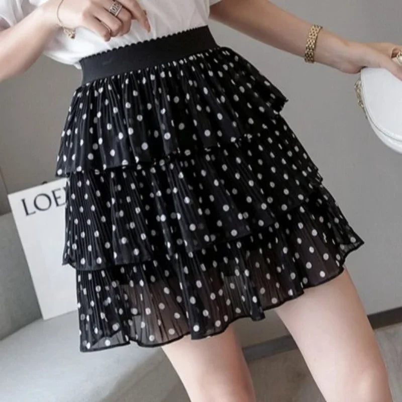 Skirts for Women Pleat Chiffon Womens Skirt Dots Clothing Mini Pleated Ruffle Short White Modest Aesthetic Harajuku A Line Cheap